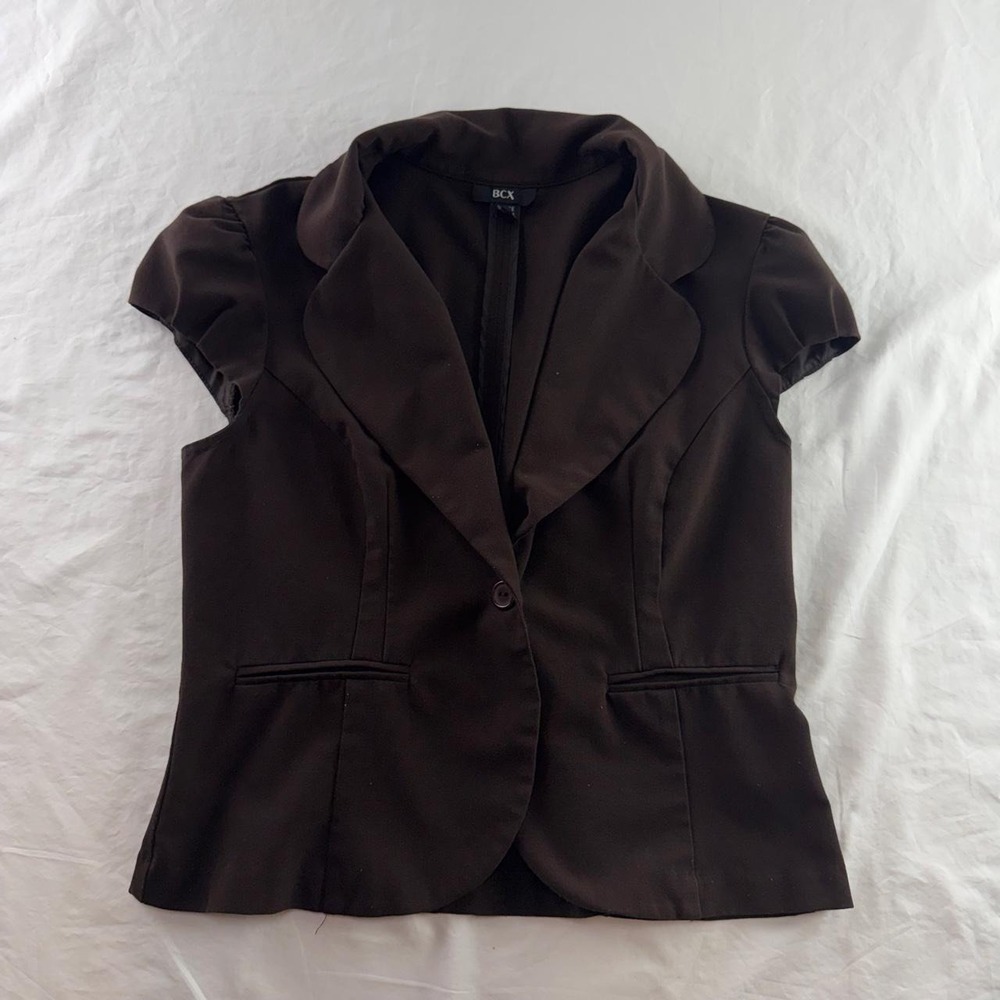 BCX Chocolate Brown Short Sleeve Blazer Womens L Office Siren Y2k Academia